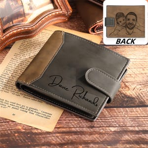 Personalisierte Foto Brieftasche, Brieftasche aus Leder mit benutzerdefiniertem Namen, Jubiläumsgeschenk für Ihn, Männer, Vater, Vater, Ehemann, Freund, Vatertagsgeschenk