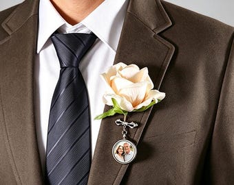 Custom Wedding Gift for Groom Wedding Lapel Pin, Lapel pin for groom, Button hole for groom, Custom Photo Lapel Pin,Memorial for Groom