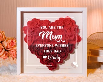 Personalized Rose Flower Shadow Box for Mom, Custom Name Heart Roses Patchwork Decoration Frame with Stand, Gift Idea Mother&#39;s Day Gift