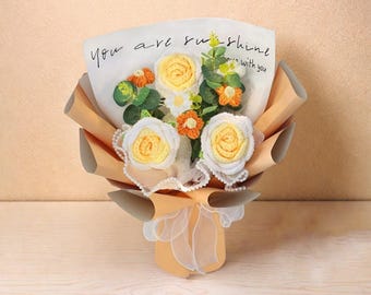 Handmade Knitted Crochet Bouquet, Crochet Flower Bouquet, Forever Flower Birthday Gift for Her, Mothers Day Gift for Mom