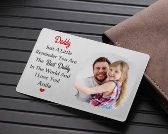 Tarjeta de metal personalizada para cartera con foto, recuerdo de metal personalizado para papá, tarjeta insertable para cartera "El mejor papá del mundo", regalo para el Día del Padre