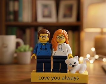 Personalized Building Block Family Figurines, Custom Family Minifig With Engraved Base, Gift for Family Couple, Valentine's Day Gift