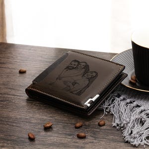 Portefeuille photo personnalisé pour homme, Portefeuille personnalisé avec photo gravée, Portefeuille en cuir grainé, Cadeaux d'anniversaire pour lui, Cadeau pour la fête des pères