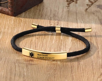 Custom Braided Medical ID Bracelet, Personalized Medical ID Bracelet, Adjustable Emergency Alert Gifts for Women,Girls,Kids,Him,Her