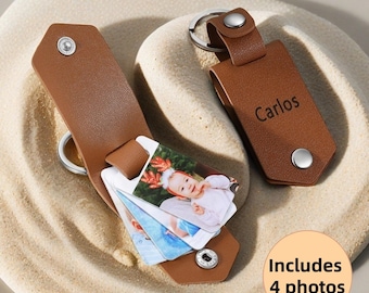 Porte-clés multi-photos en cuir personnalisé, cadeaux personnalisés pour lui, porte-clés pour lui, idées cadeaux pour homme, cadeau fête des pères pour papa