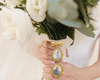 Personalized Wedding Bouquet Photo Charm, Custom Memorial Picture Brooch, Bridal Keepsake Gift for Bride, In Memory Loved One Bouquet Locket