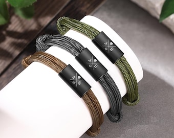 Custom Braided Men Bracelet, Personalized Initial Couple Bracelet, Engraved Name Rope Bracelet, Christmas Gift for Husband