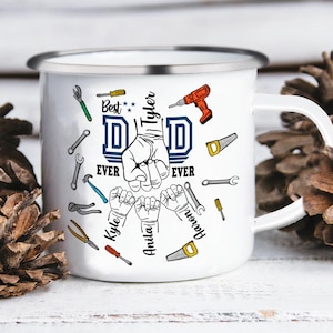 Personalisierte Fist Bump Dad Kindertasse, individuelle Papa Kaffeetasse, Papa Geschenke mit Kindernamen, Papa Geburtstag Vatertagsgeschenke für Papa Geschenk