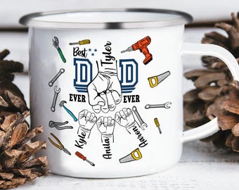 Personalized Fist Bump Dad Kids Mug, Custom Dad Coffee Cup, Dad Gifts with Kids Names, Daddy Birthday Fathers Day Gifts for Dad Present