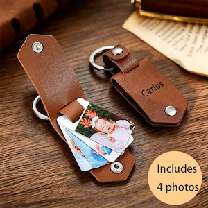 Custom Multi Photo Leather Keychain, Personalized Gifts for Him, Keychain for Him, Gift Ideas for Men,  Occasion Gift Men Birthday Present