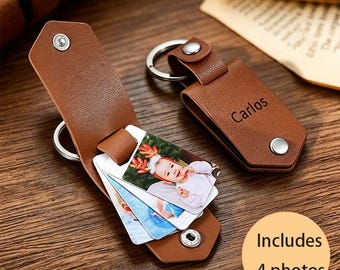 Custom Multi Photo Leather Keychain, Father's Day Gifts for Dad, Personalized Gifts，Keychain for Him, Gift Ideas for Men, Birthday Present