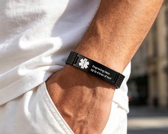 Personalized Medical Alert Bracelet for Men Women, Including Medical Information&Contact ID, Waterproof Emergency Bracelet, Gift for Patient