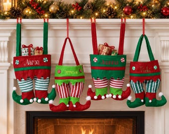 Personalized Christmas Stocking，Elf Pants Stocking， Embroidered Stocking，Family Stockings，Christmas Décor，Choose From 4 Designs