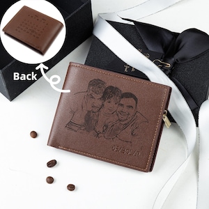 Custom Photo Mens Wallet,Personalized Date Calendar Engraved Wallet,Memory Gift,Anniversary Gifts for Him,Father's Day Gift