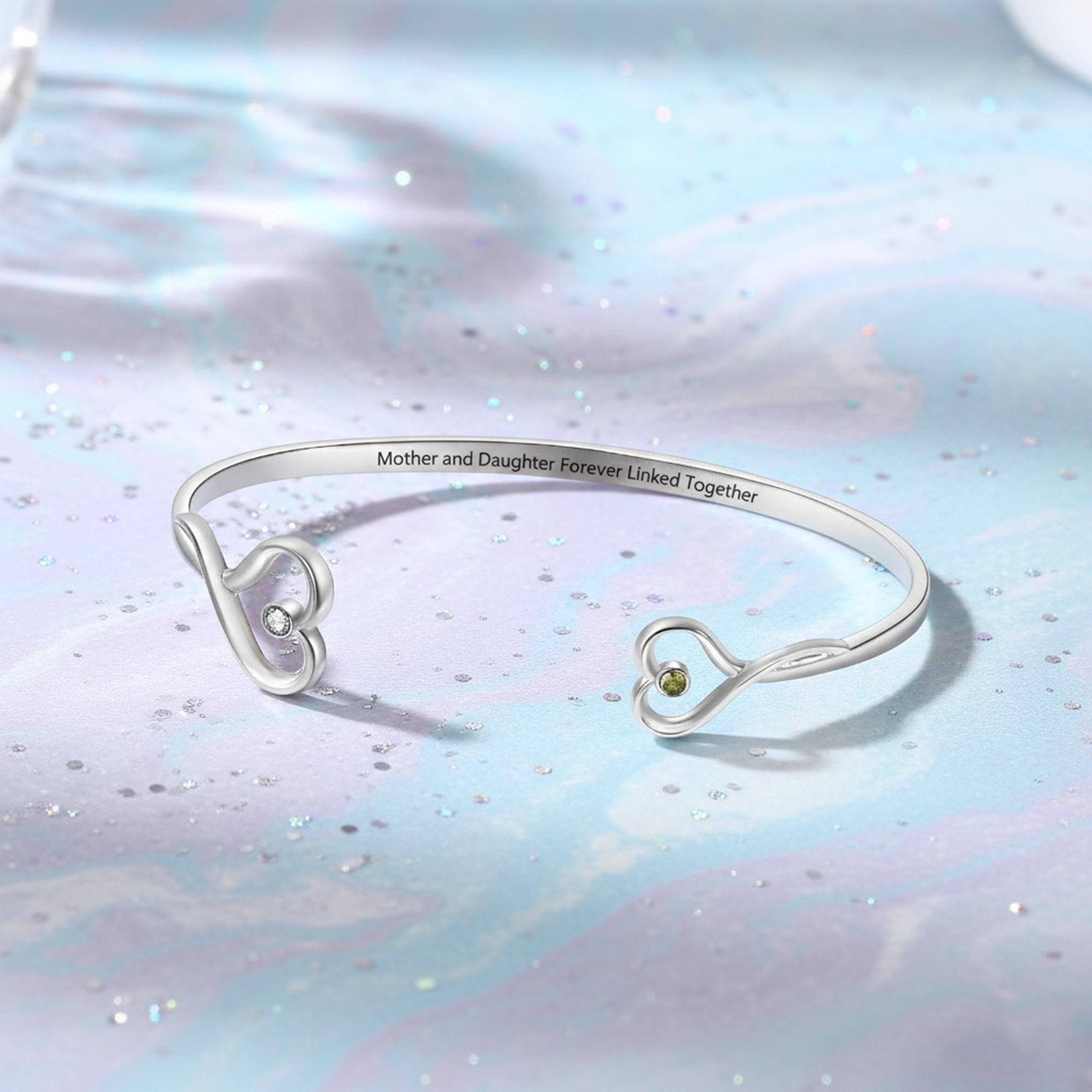 Braccialetti d'amore a forma di cuore con zirconi blu in argento