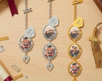 Colgante personalizado con foto para recuerdo de graduación, borla personalizada con forma de ala de ángel para birrete, recuerdo personalizado de graduación, regalo de graduación