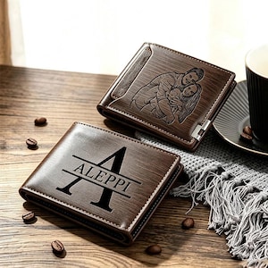 Personalized Photo Mens Leather Wallet,  Engraved Picture Wallet,Slim Leather Wallet,Anniversary Gifts for Him,Gift for Dad Husband