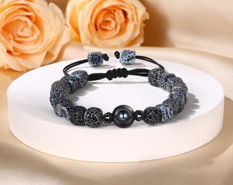 Custom Men Photo Projection Bracelet, Personalized Ice Crack Beaded Picture Bracelet,Memorial Gift for Him,Father&#39;s Day Gift for Dad