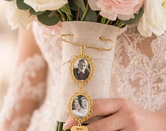 Personalized Wedding Photo Charm, Memorial Bridal Bouquet Charm, Photo Wedding Brooch, Custom Picture Groom Pin, Funeral Memorial Gift