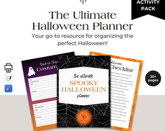 究極のハロウィンプランナー + 無料キッズアクティビティバンドル | パーティープランニング、カボチャの彫刻、トリック・オア・トリートなど | 印刷可能/デジタル