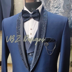 Custom Blue Five-Piece Suit: Wedding Tuxedo, Prom Outfit