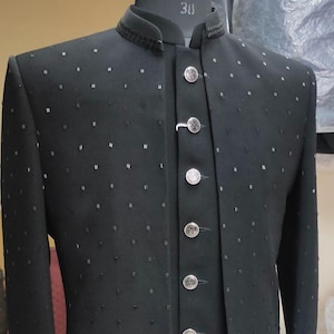 Custom Black Embroidered Jodhpuri Suit: Men&#39;s Wedding Modi Jacket