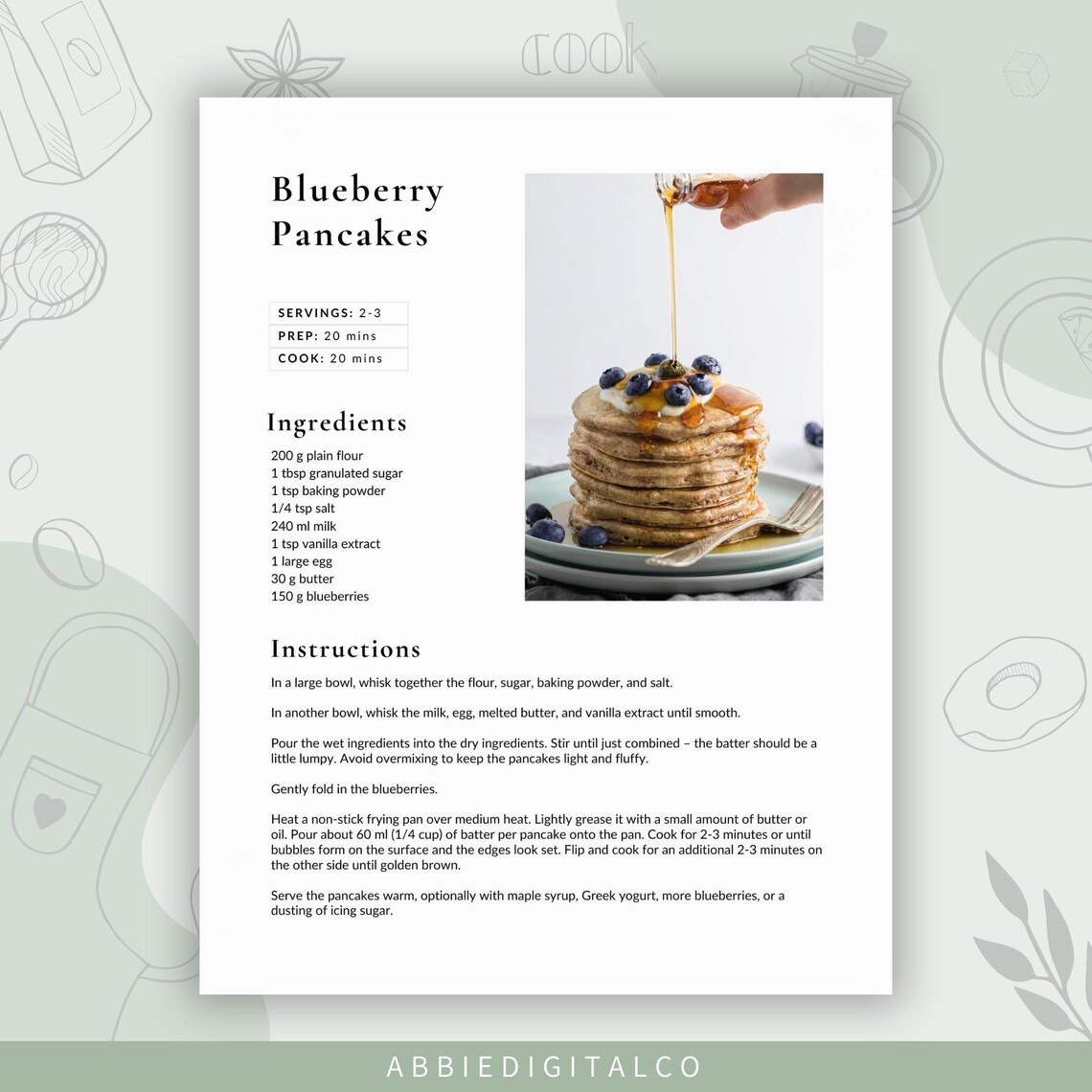 Recipe Card Template Canva Recipe Template Editable Recipe Card
