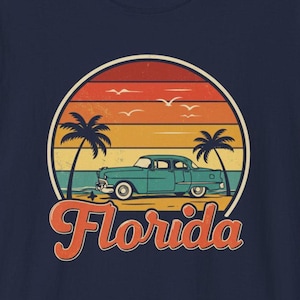 Vintage Florida Shirt, Retro Vibes Men&#39;s Soft Style T-Shirt, Florida Classic Car Summer Tee, Florida Vacation Souvenir Shirt, Beach Vibes