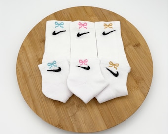 Kids -  Custom Bow / Cheer Nike Crew and Quarter Socks - One Pair (Blue, Pink, & Gold)
