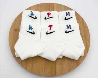 Custom Embroidered - LA / NY / Philly / MLB -  Nike Crew and Ankle Socks - One Pair