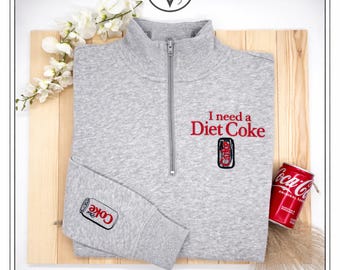 Sweat-shirt brodé « J'ai besoin d'un coke light » | Pull pour amateur de soda | Pull ras du cou minimaliste confortable