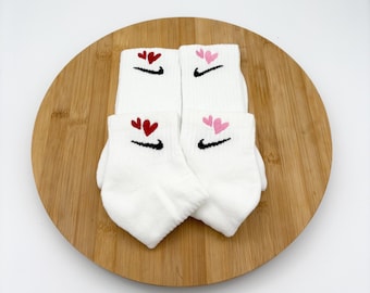 Custom Embroidered Hearts / Love  - Nike Crew and Quarter Socks - One Pair