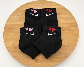Custom Embroidered Hearts / Love  - Nike Crew and Quarter Socks - One Pair
