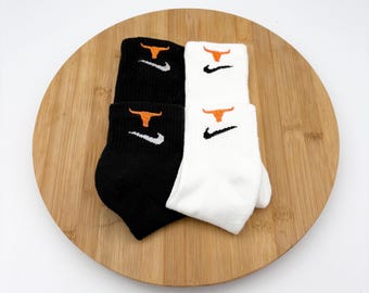 Custom Embroidered Longhorn / Texas  - Nike Crew and Quarter Socks - One Pair