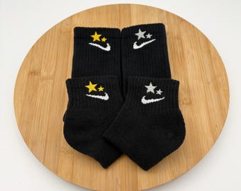 Custom Embroidered Stars / Sparkle -  Nike Crew and Quarter Socks - One Pair