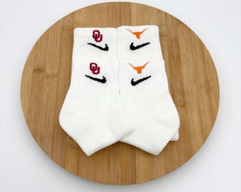 Custom Embroidered - Oklahoma & Texas / College -  Nike Crew and Ankle Socks - One Pair
