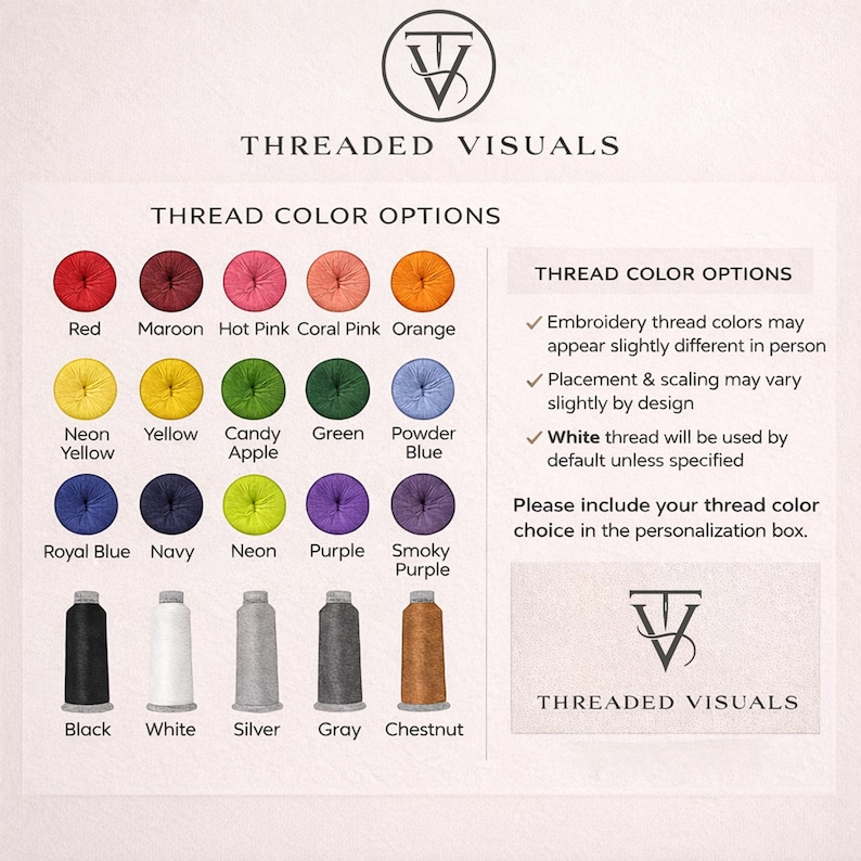 Pu&ograve; includere: Immagine che mostra le opzioni di colore del filo per il ricamo, tra cui Rosso, Borgogna, Rosa acceso e Arancione. Presenta anche Giallo Neon, Giallo, Mela Candita, Verde, Blu Polvere, Blu Reale, Blu Navy, Neon, Viola e Viola Fumo. Sono mostrate anche bobine di filo nero, bianco, argento, grigio e castano.