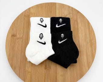 Custom Embroidered Screem / Halloween Themed - Nike  Crew and Ankle Socks - One Pair