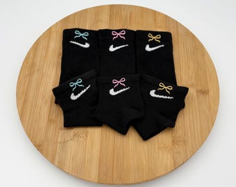 Kids -  Custom Bow / Cheer Nike Crew and Quarter Socks - One Pair (Blue, Pink, & Gold)