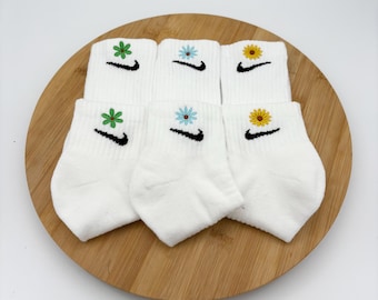 Custom Embroidered Flower  - Nike Crew and Quarter Socks - One Pair