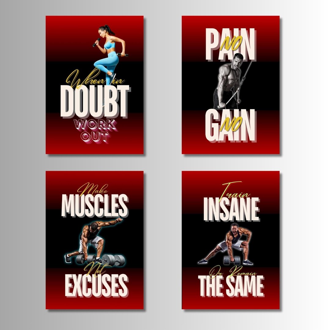 Gym Motivation Poster Set | Fitness Quote Art (digital Download A4 Set ...