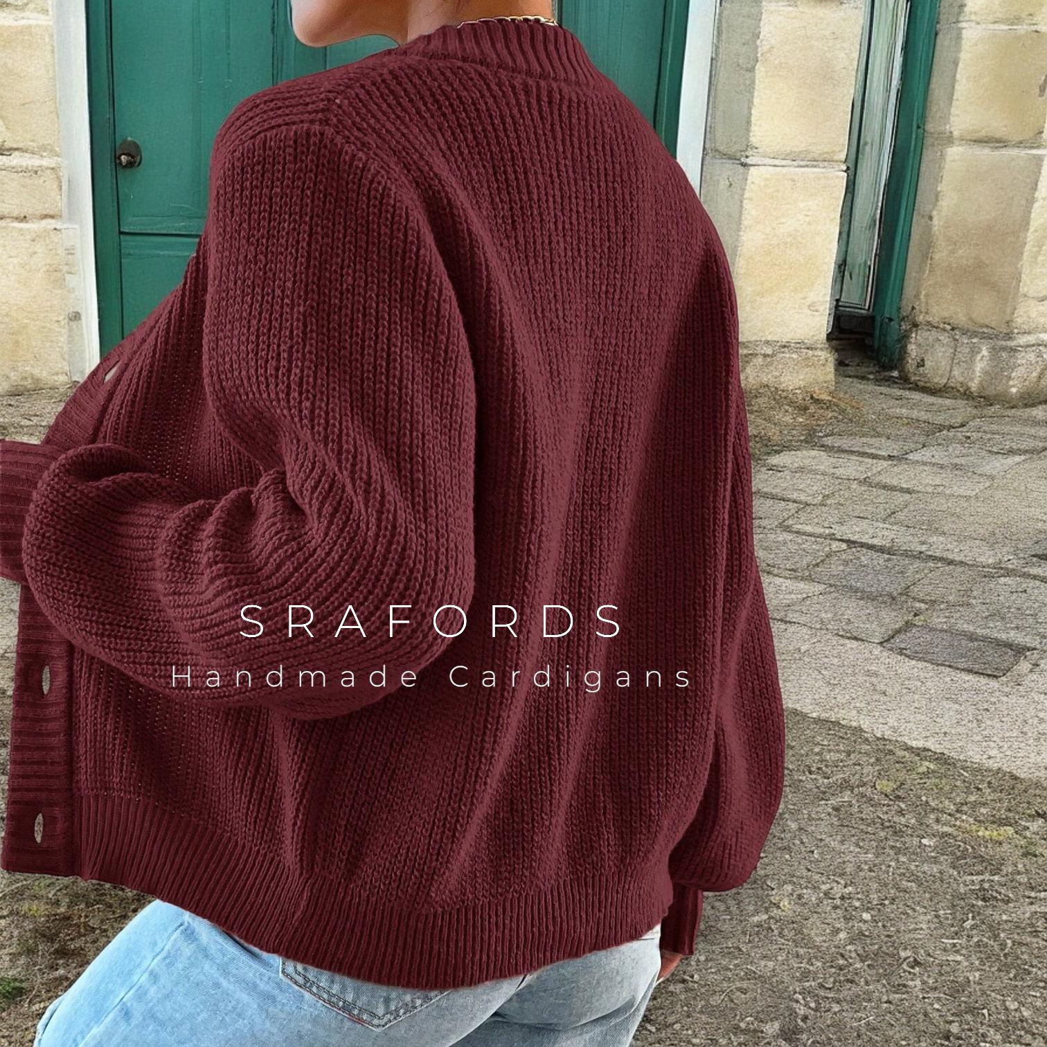 Burgundy Red Cardigan Thick Knitted Button Front Drop Shoulder