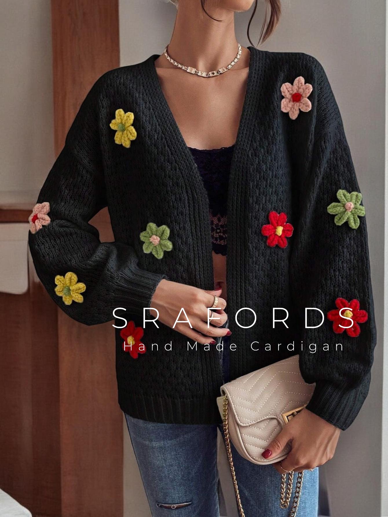 OHGA FLOWER KNIT PULLOVER ブラック Prime-Over Flower Intarsia Knit Pullover