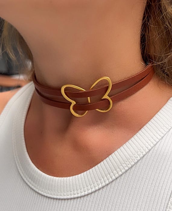 Handmade leather choker necklace discount