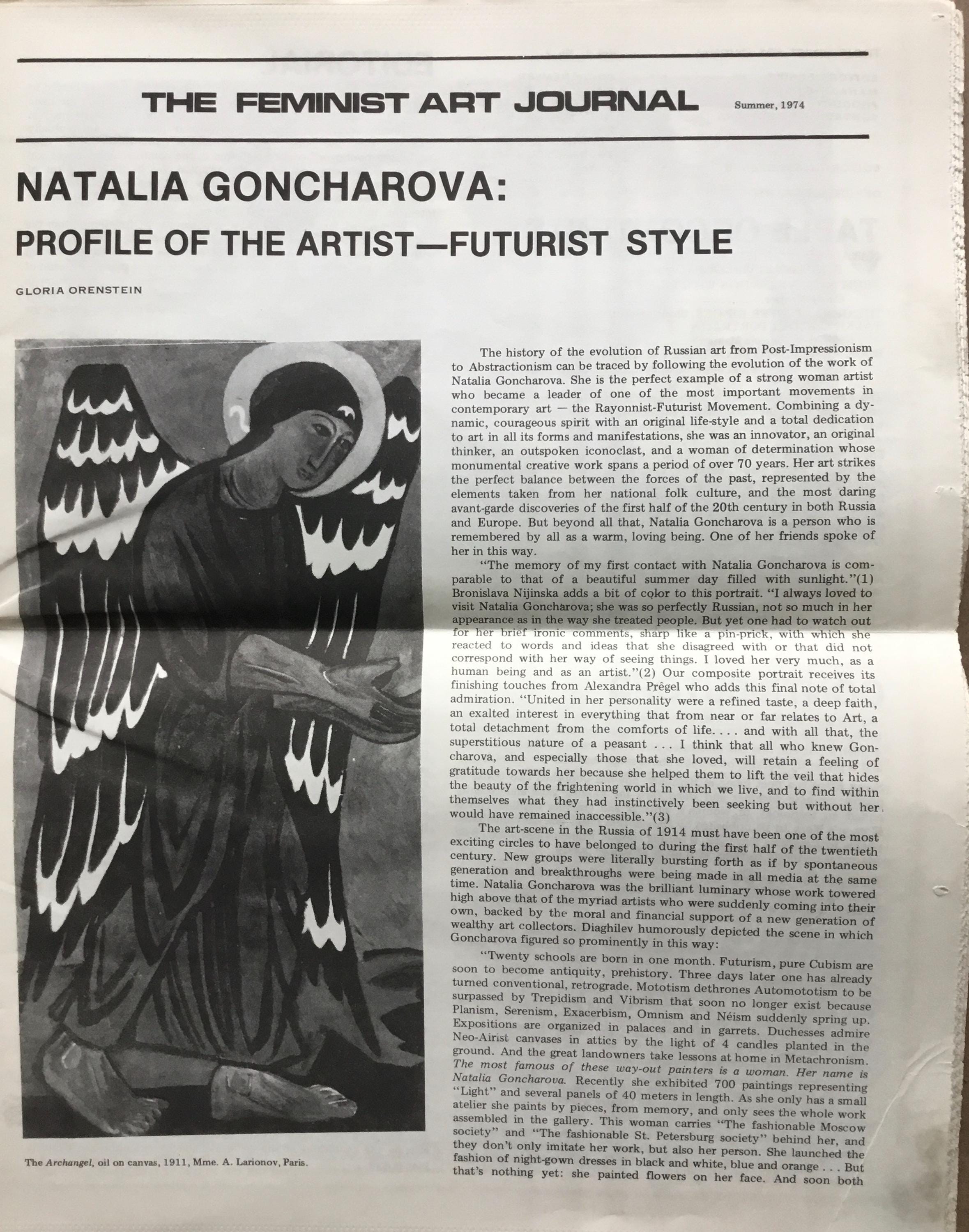 The Feminist Art Journal, Summer 1974 Natalia Goncharova, Lila