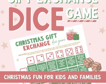 Juego de dados de intercambio de regalos de Navidad, Pasa el regalo imprimible, Pasa el premio del elefante blanco, Actividad navideña para niños y familias.