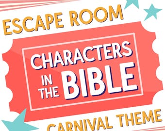 Juego de trivia con personajes bíblicos de Escape Room Cristiano, rompecabezas imprimible de las Escrituras de la Iglesia, búsqueda del tesoro bíblico, rompecabezas de lógica, escuela dominical para niños