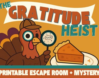 Kit de escape room de Acción de Gracias, juego de misterio para niños, mesa de cena, rompecabezas de lógica, detective, búsqueda del tesoro, fiesta, tarjetas de gratitud imprimibles