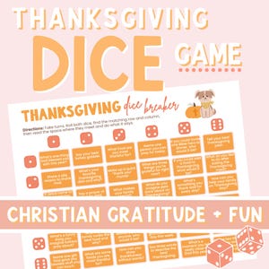 Christian Thanksgiving Dicebreaker Activity Gratitude Roll the Dice Game Kids Printable Church Sunday School Bible Classroom Fall Party Game