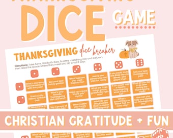 Juego de dados para el Día de Acción de Gracias cristiano: ¡Lanza los dados! Juego imprimible para niños, ideal para la escuela dominical, el aula bíblica y fiestas de otoño.
